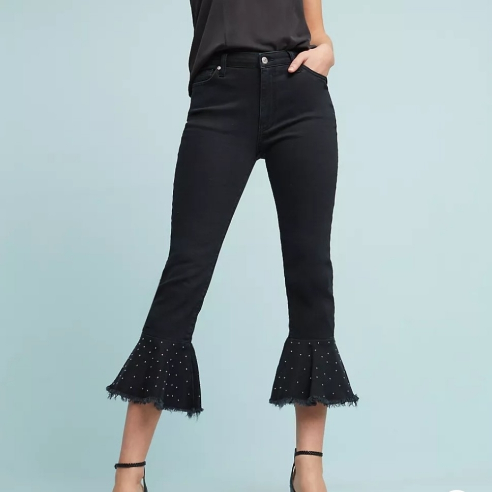 Pilcro embellished high rise slim flounced jeans